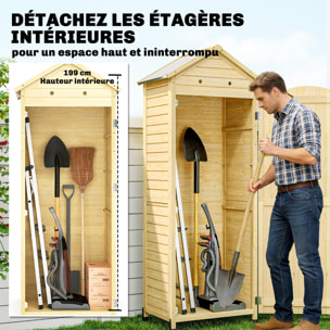 Armoire de jardin bois sur pieds H.213cm 2 étagères toit double pente métal