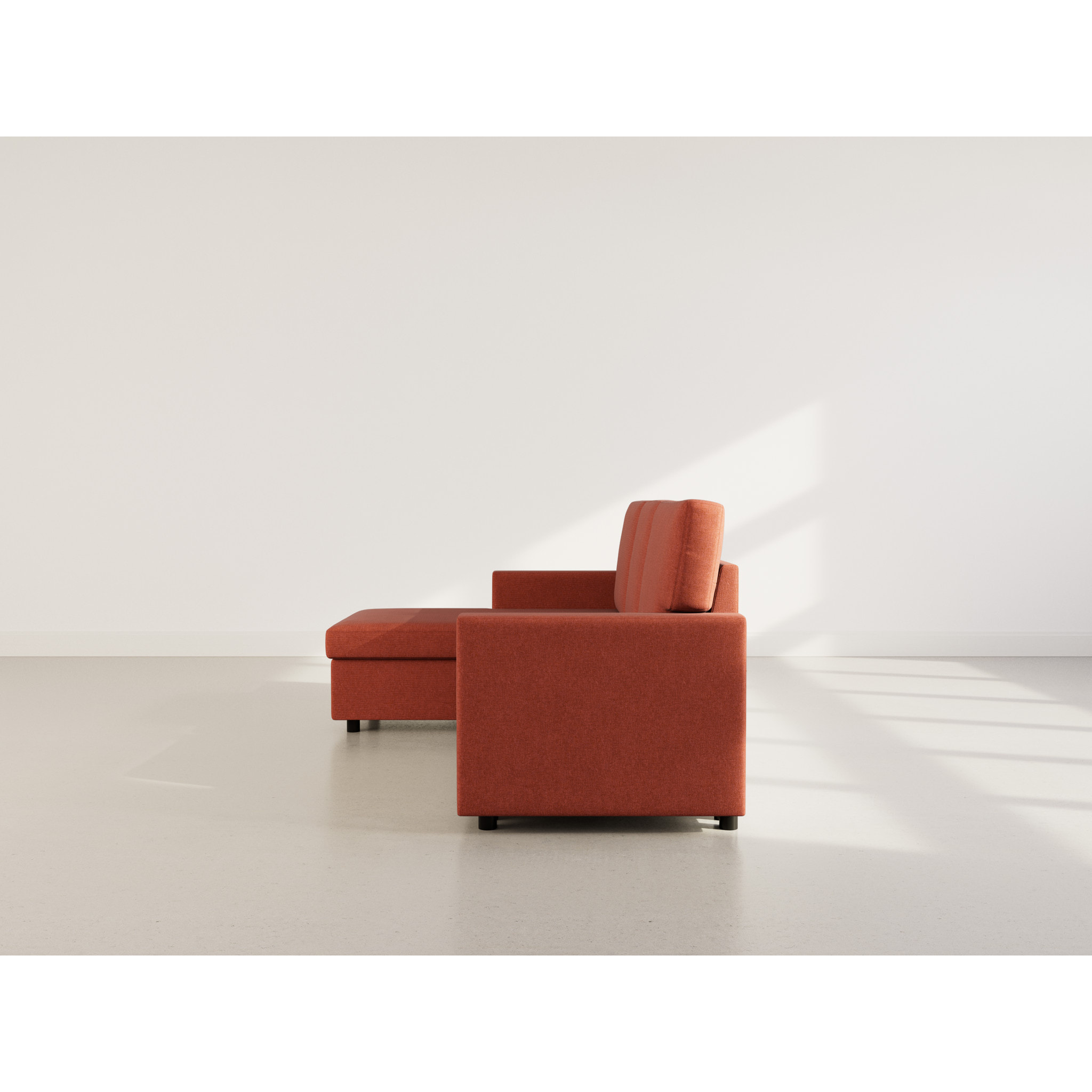 Meiya - canapé d'angle réversible 4 places convertible avec coffre en tissu - Terracotta