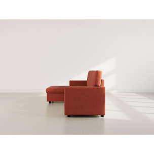 Meiya - canapé d'angle réversible 4 places convertible avec coffre en tissu - Terracotta