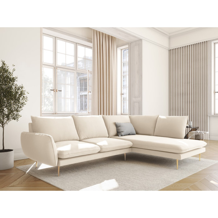 Canapé d'angle droit "Vienna" 6 places en velours beige clair