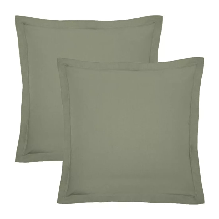 Lot de 2 taies percale de coton uni vert La percale francaise verde