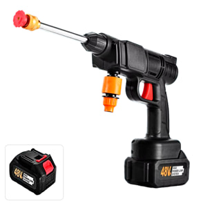 Pistola de lavado a presión con doble batería recargable, 3 adaptadores de lavado diferentes, 300W de potencia y 30 bares de presión.