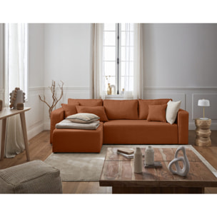 Topaze - canapé d'angle réversible - 4 places - convertible avec coffre - en tissu - Terracotta