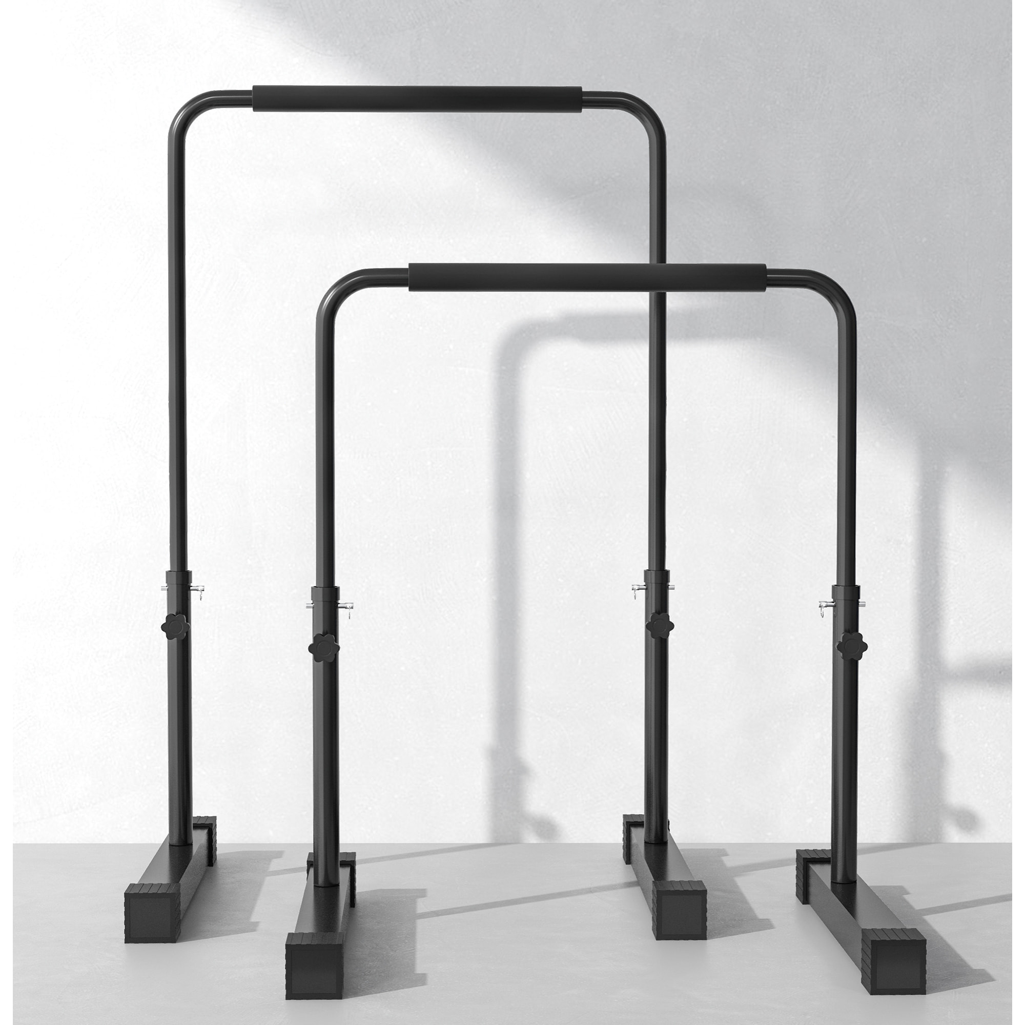 Station à dips - barres parallèles à dips - hauteur réglable H.80-100 cm - poignées antidérapantes - acier noir