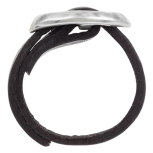 Anillo cuero piel negro hebilla plata925 chapado