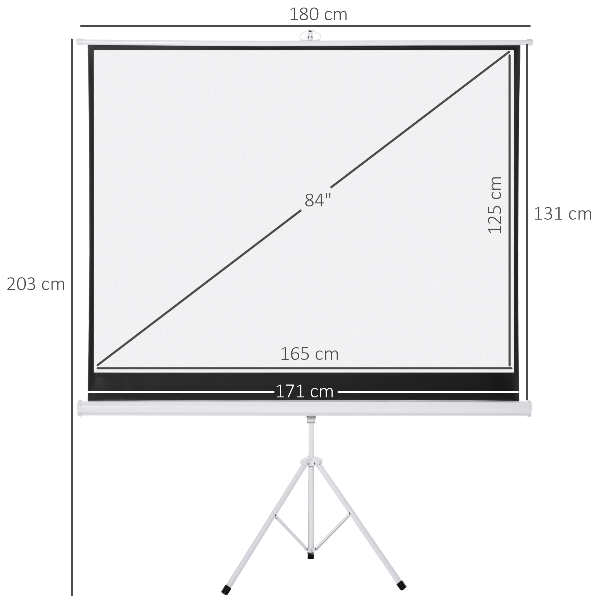 Écran de projection avec support trépied réglable en hauteur home-cinéma vidéo projecteur format 4:3 84 pouces blanc