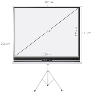 Écran de projection avec support trépied réglable en hauteur home-cinéma vidéo projecteur format 4:3 84 pouces blanc