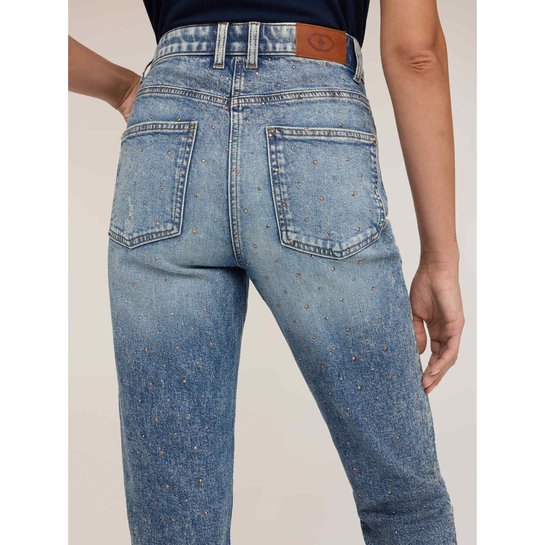 Motivi - Jeans regular mum fit con strass - Azzurro