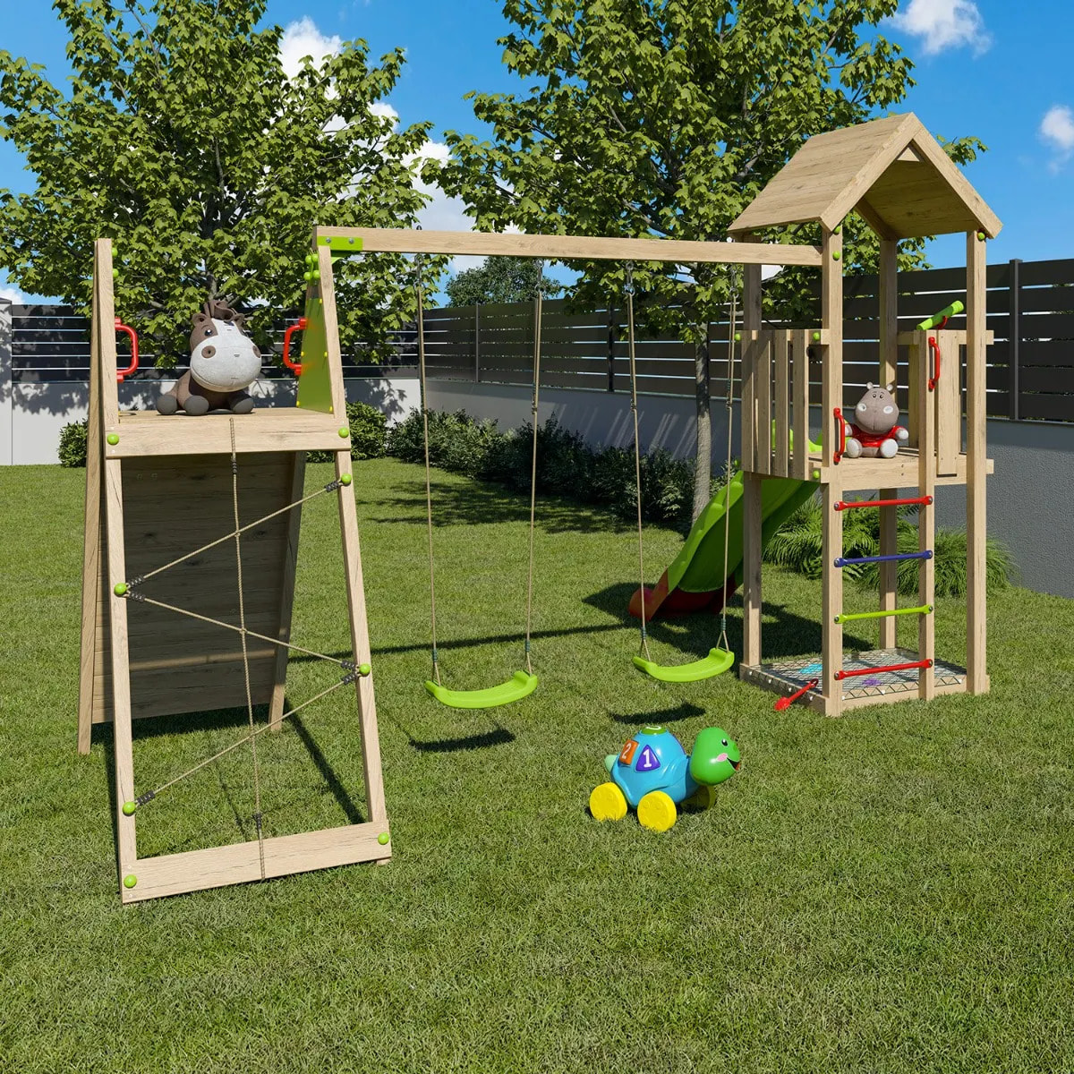 Aire de jeux bois 2,20 m OLYMPIA XPLORER - 9 enfants