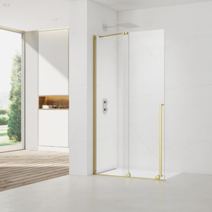 X-MOTION 140x200cm Paroi en verre coulissante Crystal Glass® 8 mm anticalcaire, avec bras et profilés Or brillant (SATBWIXM140Z)