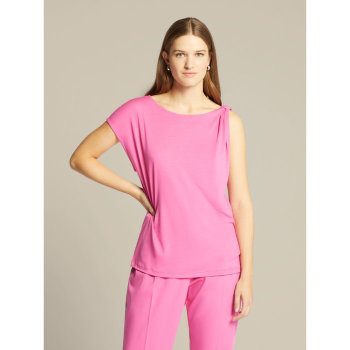 Elena Mirò - T-shirt con nodo su una spalla - Fucsia