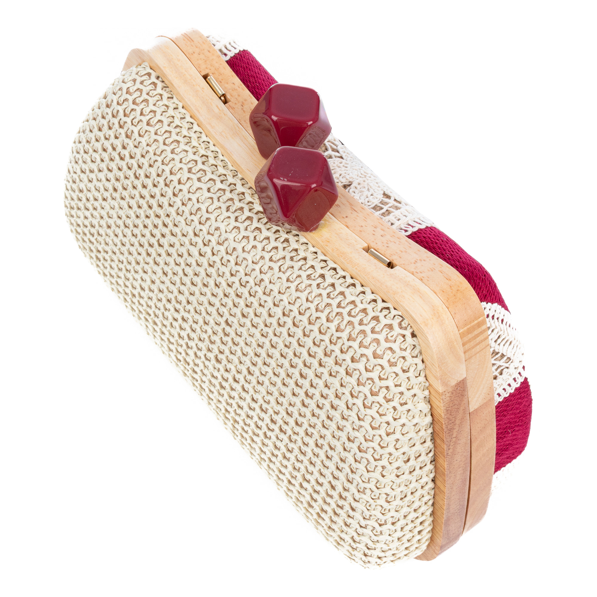 Bonamico Bolso bandolera Mujer. Fabricado en madera natural, algodón y paja trenzada.