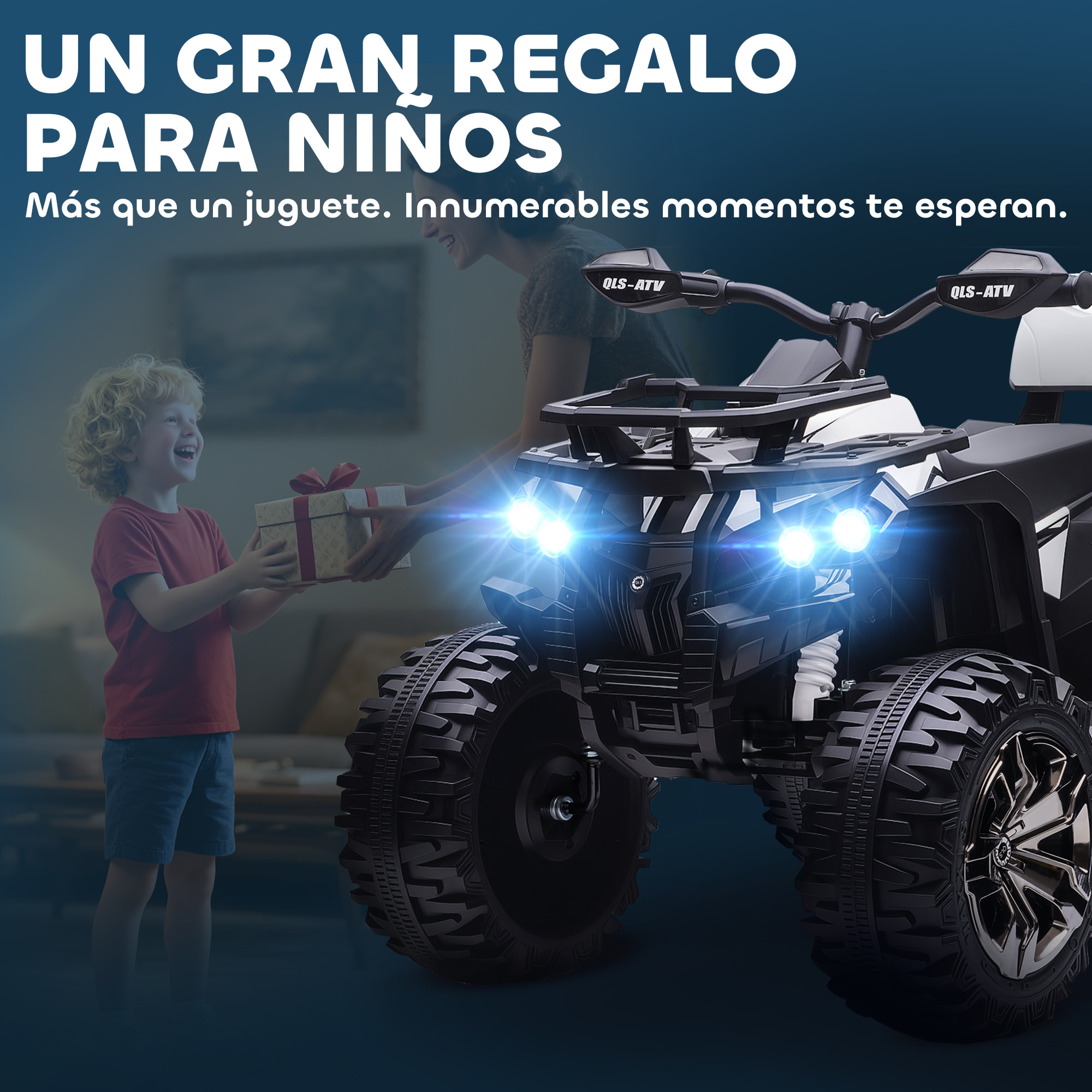 Quad Eléctrico para Niños 12V, Quad para Niños de 3â‚¬â€œ5 Años con 2 Motores, Velocidad 3â‚¬â€œ8 km/h, Música, Faros LED, MP3, USB, Tarjeta TF, Pedal, Avance y Retroceso, Blanco