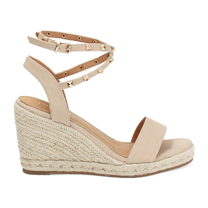 Cuñas mujer beige en canvas