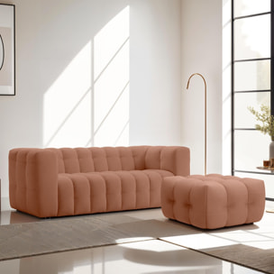 Canapé capitonné 3 places + Pouf en tissu chenille - CESTER