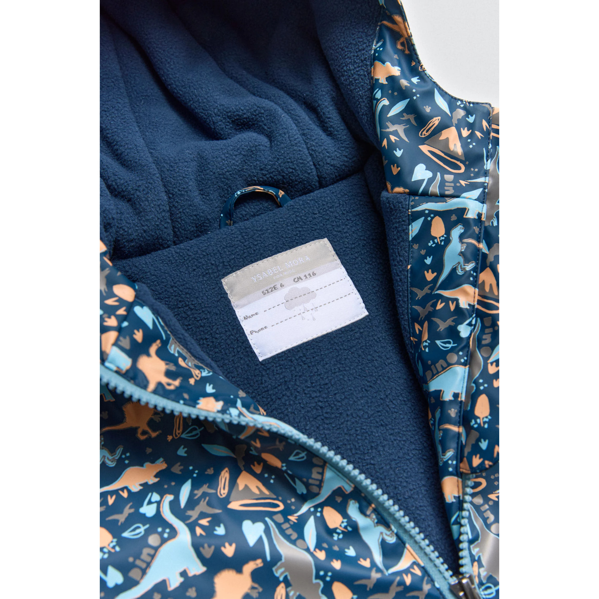 Impermeabile interno in peluche per bambini con stampa di dinosauri