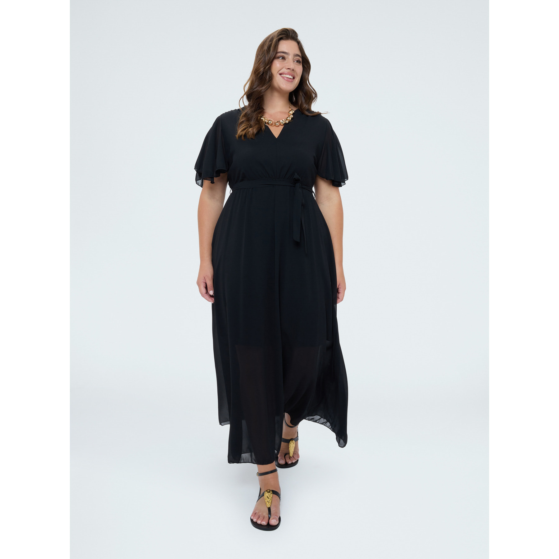 Fiorella Rubino - Vestito Dream in georgette con scollo a V - Nero