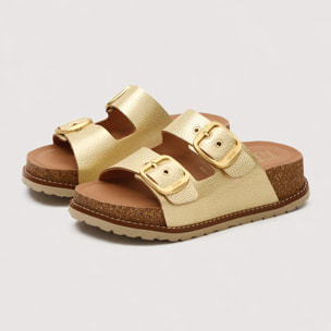 Sandalia Bio Piel Oro con Cuña - Sintran