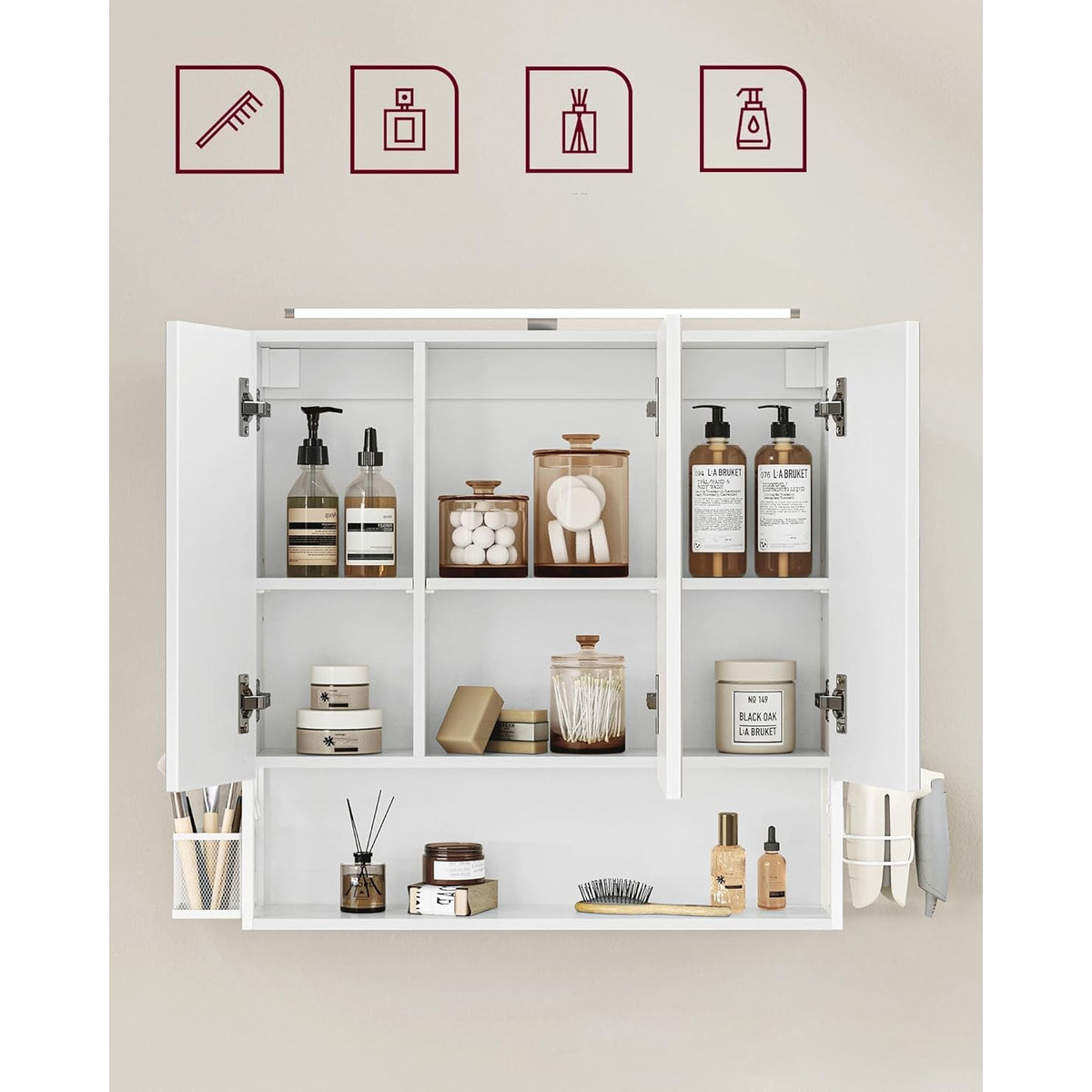 Armadietto Bagno con Specchio e Illuminazione LED Oskar