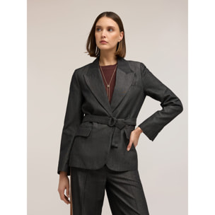 Motivi - Blazer con cintura misto ramiè - Blu