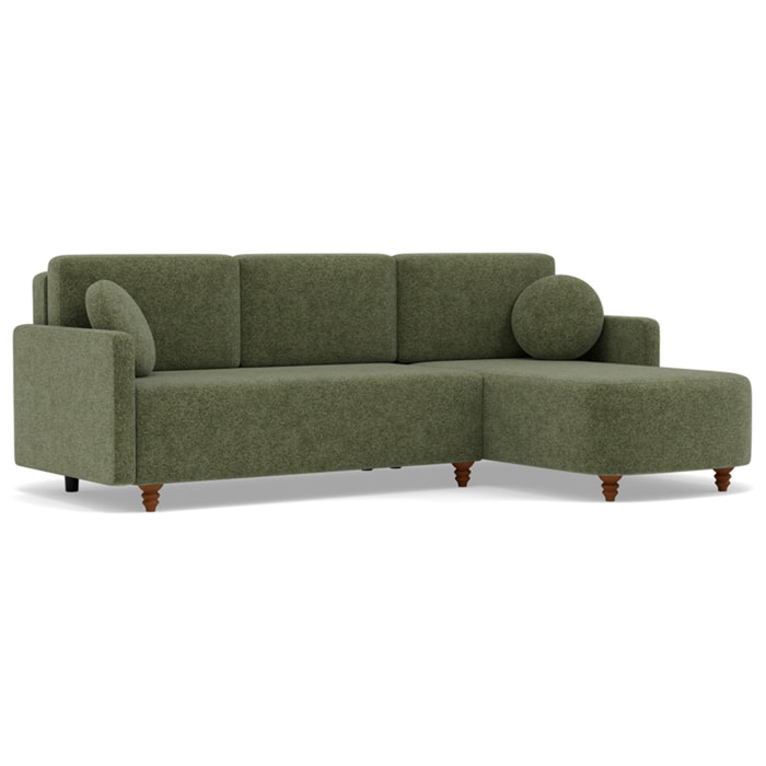 Calypso - canapé d'angle réversible 4 places convertible avec coffre en tissu - Vert