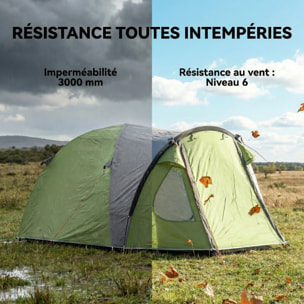 Tente de camping 2-4 personnes - tente dôme familiale imperméable - sac de transport inclus vert