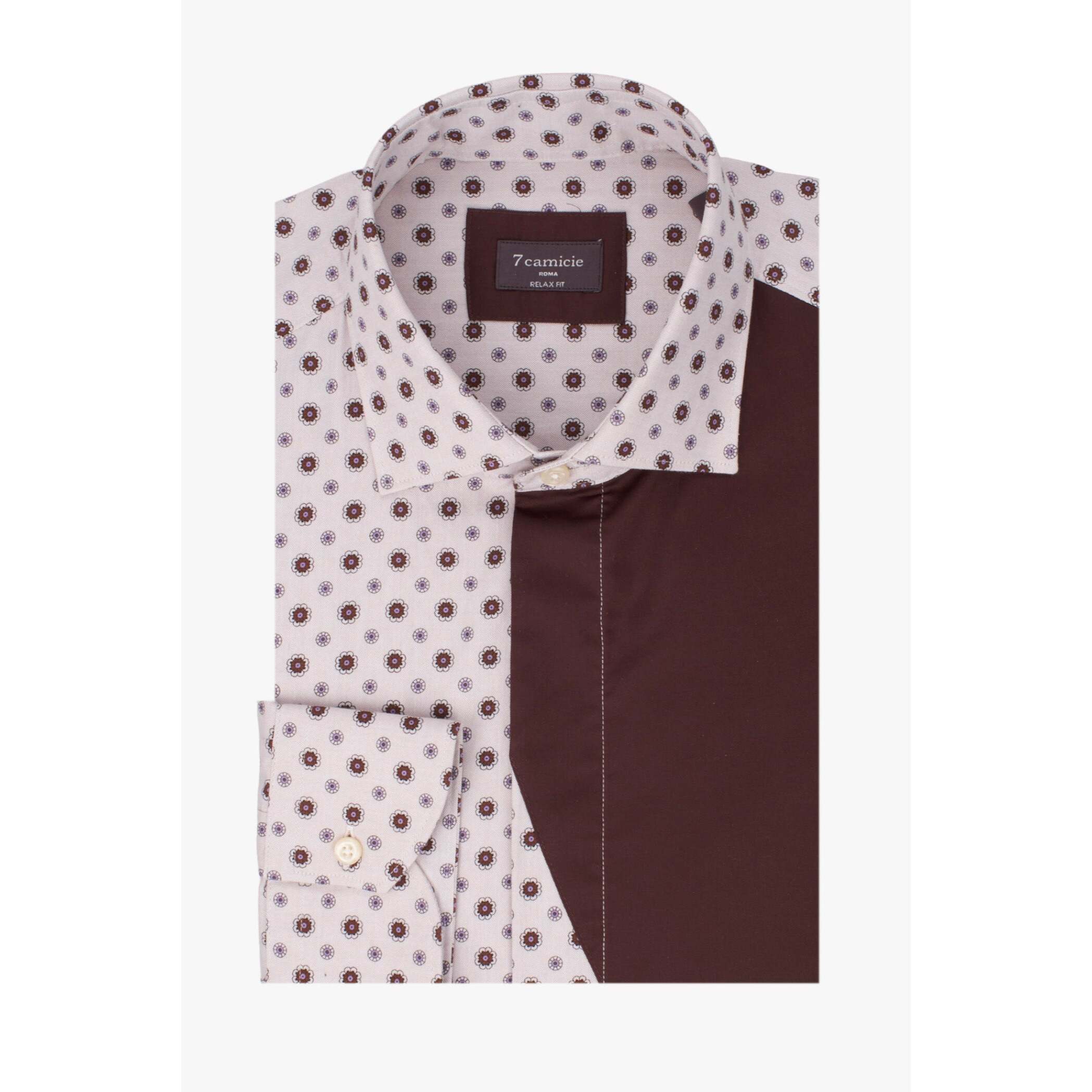 Camici Uomo Kent Popeline Fantasia Beige e Marrone
