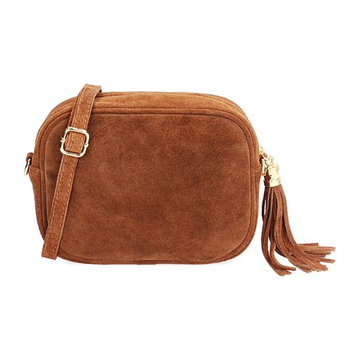 Borsa a tracolla da donna in camoscio cognac