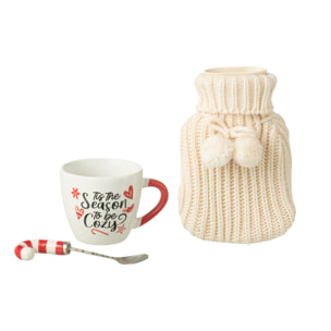 J-Line tasse + cuillère + bouillotte - céramique - rouge - boîte cadeau