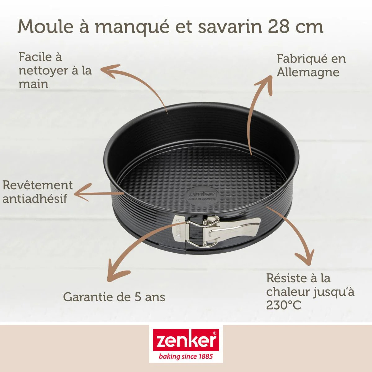 Set avec 1 Moule à manqué et à savarin 28 cm, 1 spatule Zenker et 2 bols à mixer en inox Fackelmann