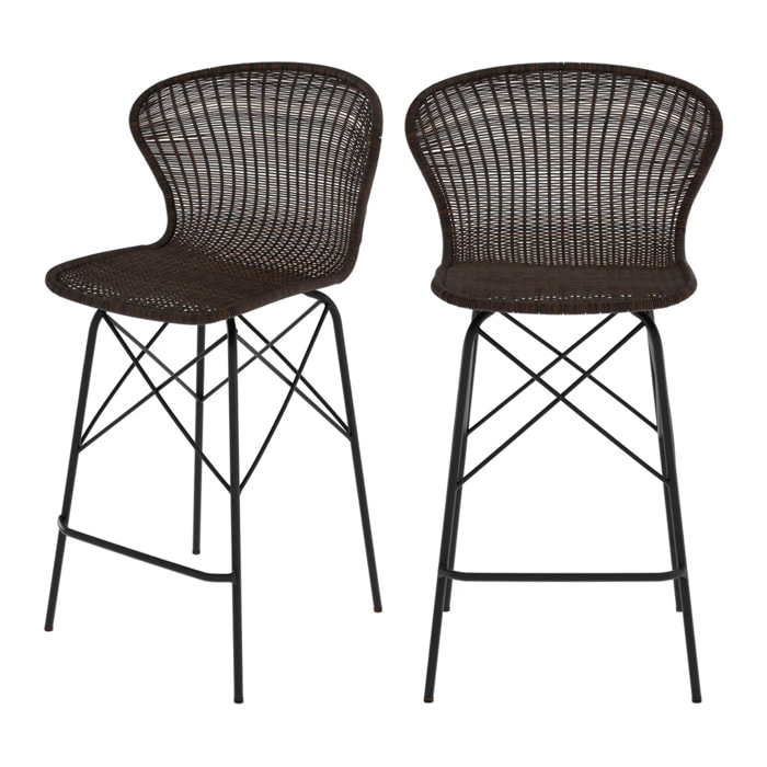 Lot de 2 chaises pour îlot central 63 cm en résine tressée marron - Palma