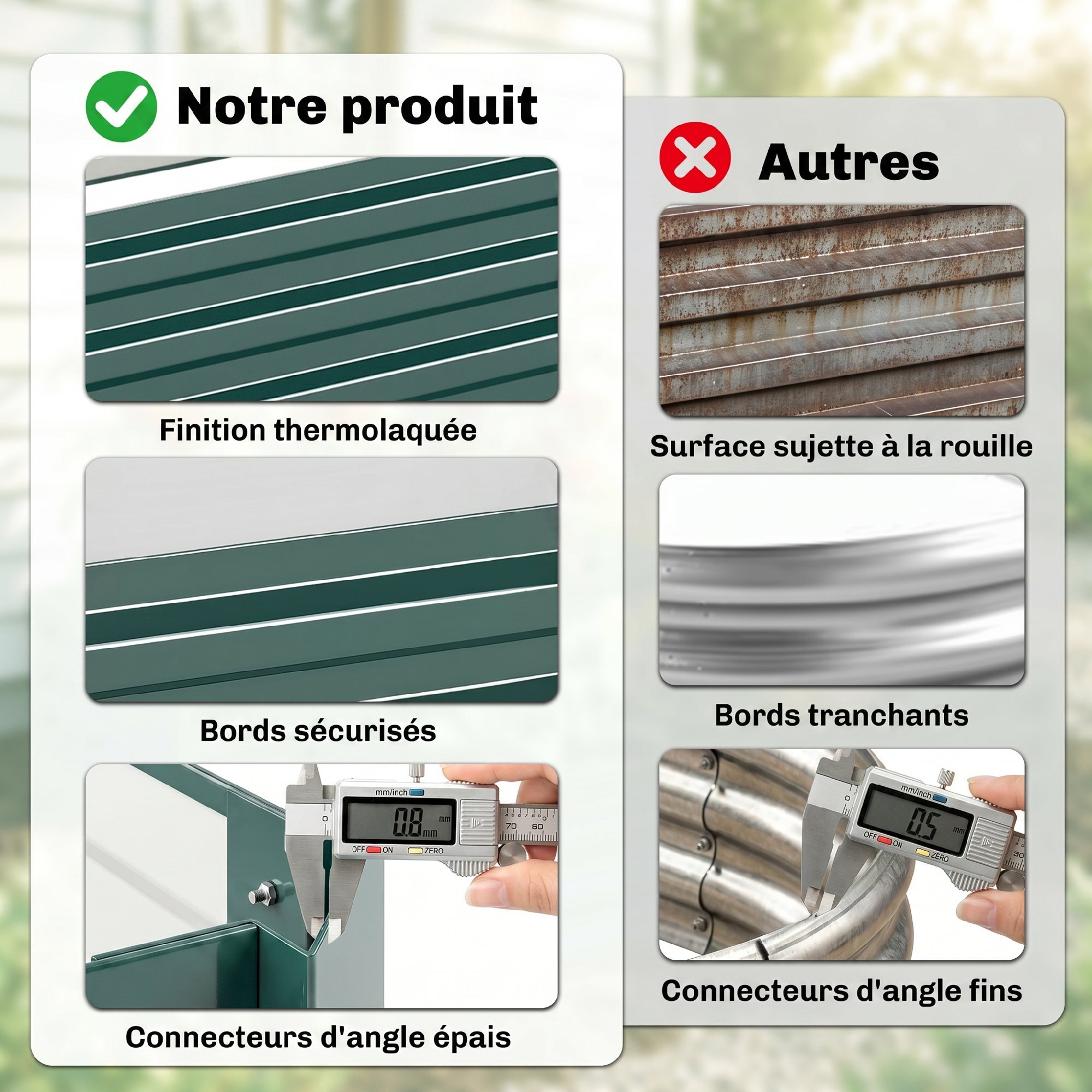 Carré potager de jardin dim. 241L x 90l x 30H cm tôle d'acier ondulée vert foncé