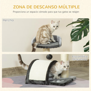 Árbol Rascador para Gatos Pequeños Altura 46 cm de 2 Niveles con Poste Tablero para Rascar Plataformas y Juguete de Bola Colgante 35,5x37x46 cm Gris