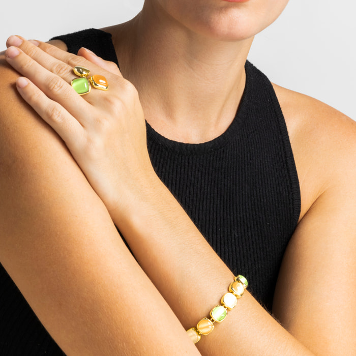 Pulsera con Ojo de Gato Multicolor acabado oro 18k
