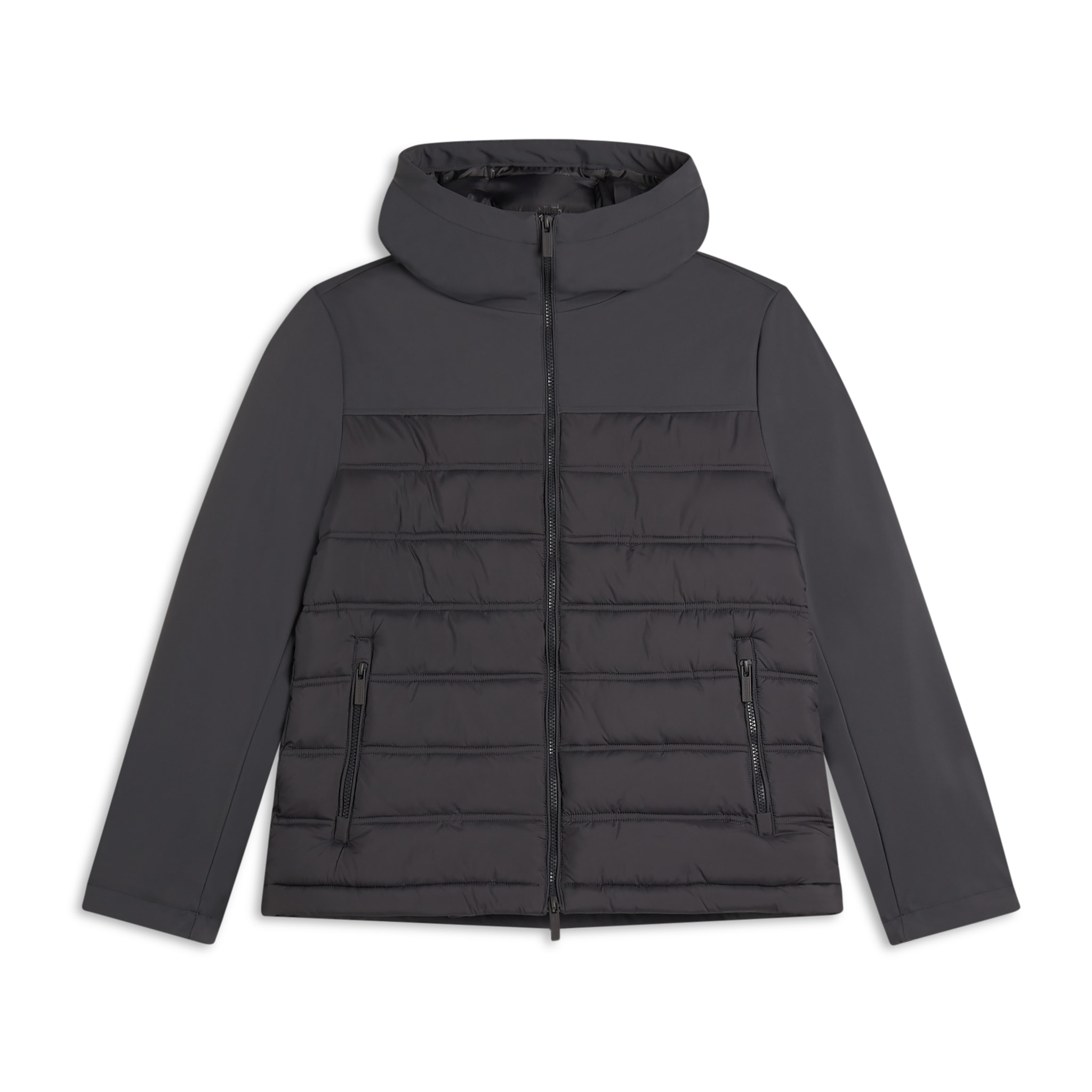 Giacca imbottita con cappuccio e inserti lisci