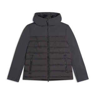 Giacca imbottita con cappuccio e inserti lisci