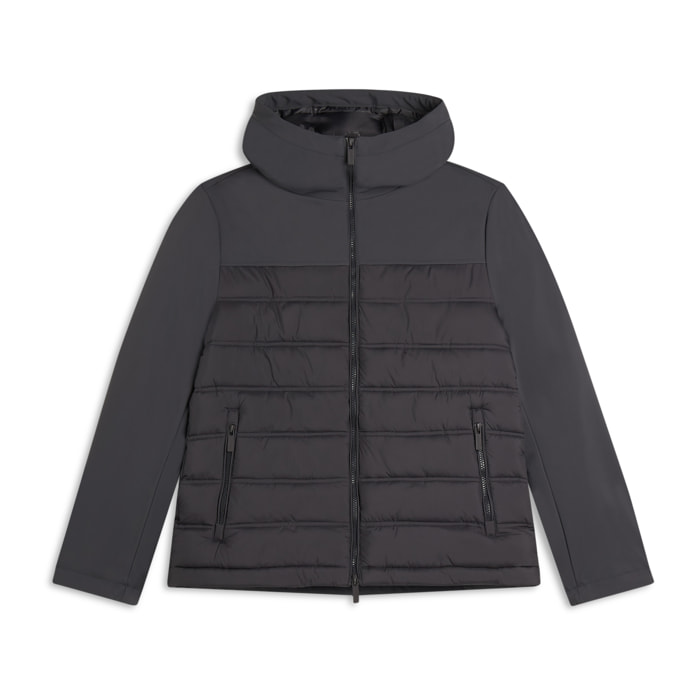 Giacca imbottita con cappuccio e inserti lisci