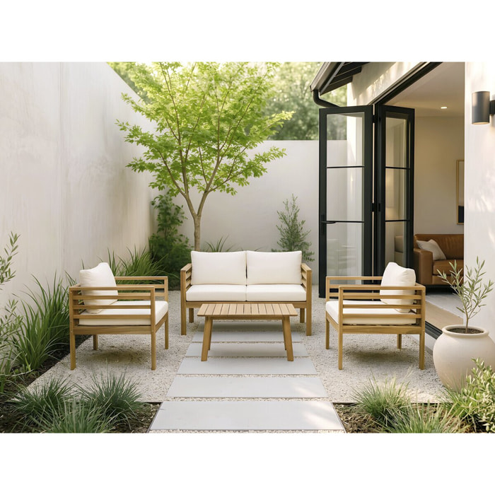 Salon de jardin en bois avec coussins inclus "Beckham" - 4 places - Beige