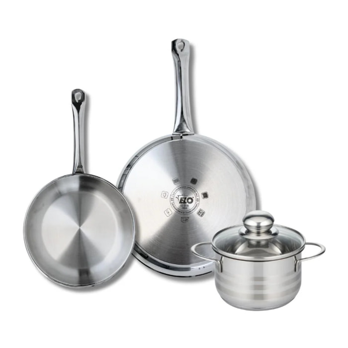 Ensemble de 2 Poêles de cuisson 24 et 28 cm et 1 faitout 16 cm Elo Profi Brillant