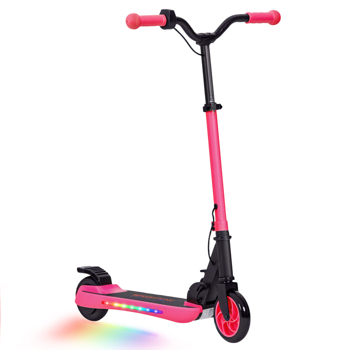 Patinete Eléctrico Plegable MAX 10 KM/H Patín Eléctrico de +6 Años Motor 120 W Autonomía 6 KM Ruedas de 5" - 5,5" Freno Posterior Altura Ajustable Luces LED y Marco de Aluminio Rosa