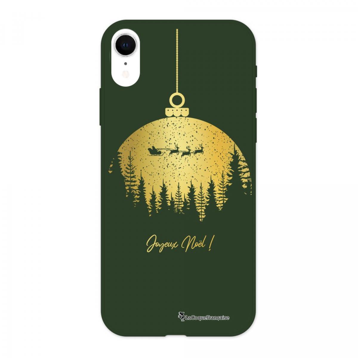 Coque iPhone Xr Silicone Liquide Douce vert kaki Boule à Sapin Doré La Coque Francaise.