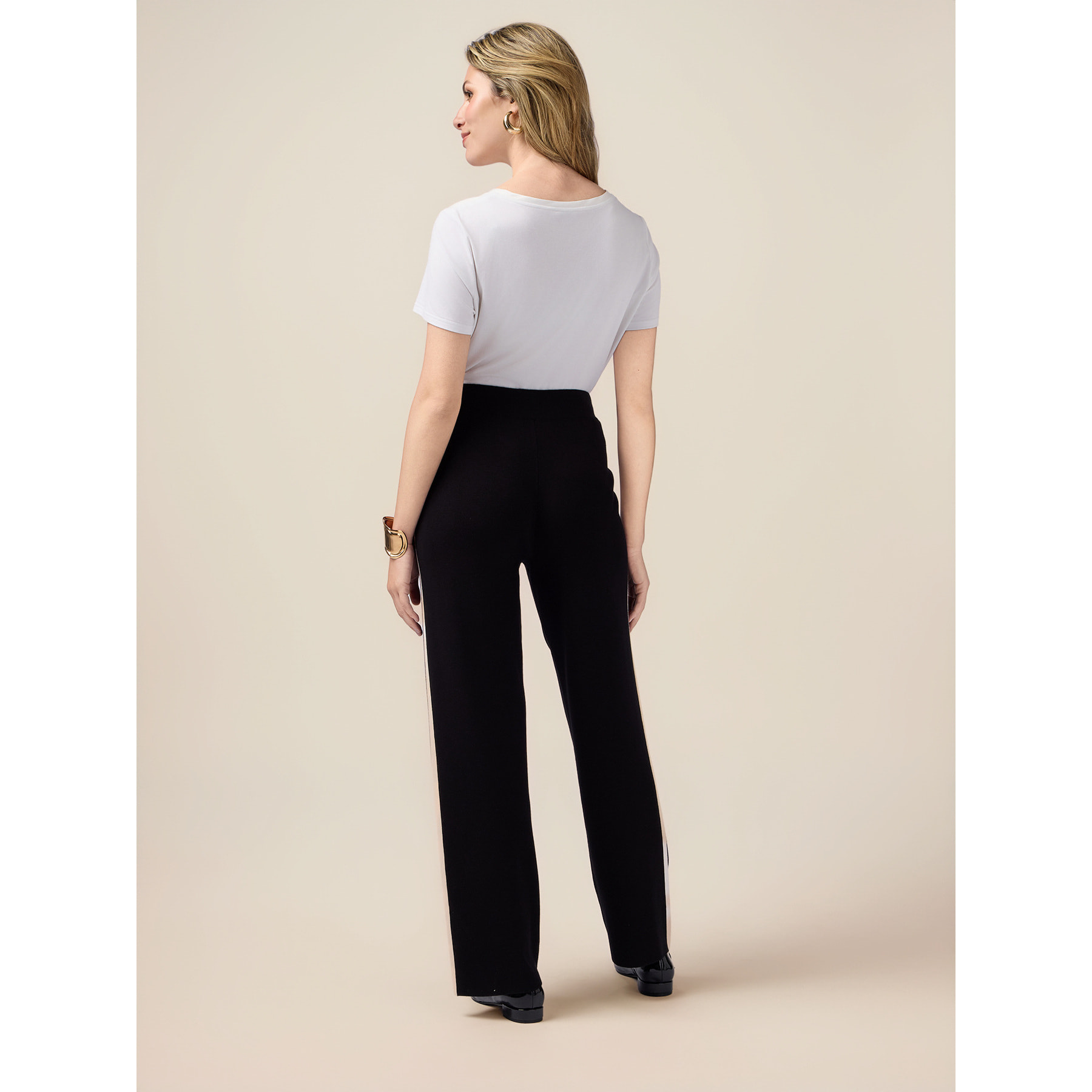 Oltre - Pantalones de punto con perfiles en contraste - Negro