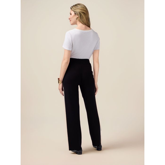 Oltre - Pantalones de punto con perfiles en contraste - Negro
