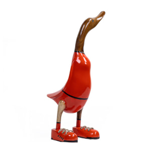 Statue H. 40 cm canard maillot rouge en bois de teck - DUCK