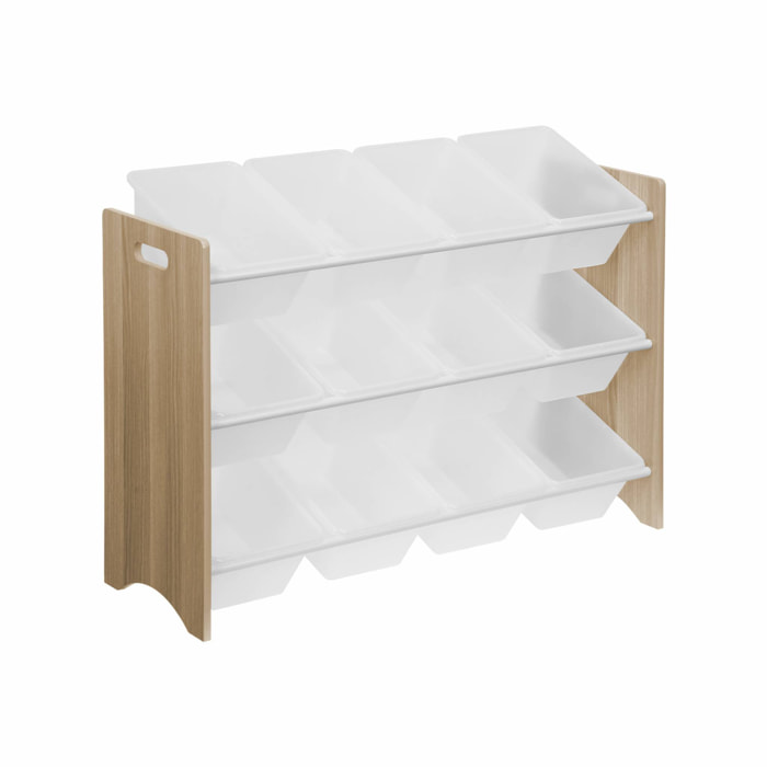Meuble de rangement pour enfant avec 12 casiers - Tobias - MDF décor bois naturel. L 84 x P 29.5 x H 60cm