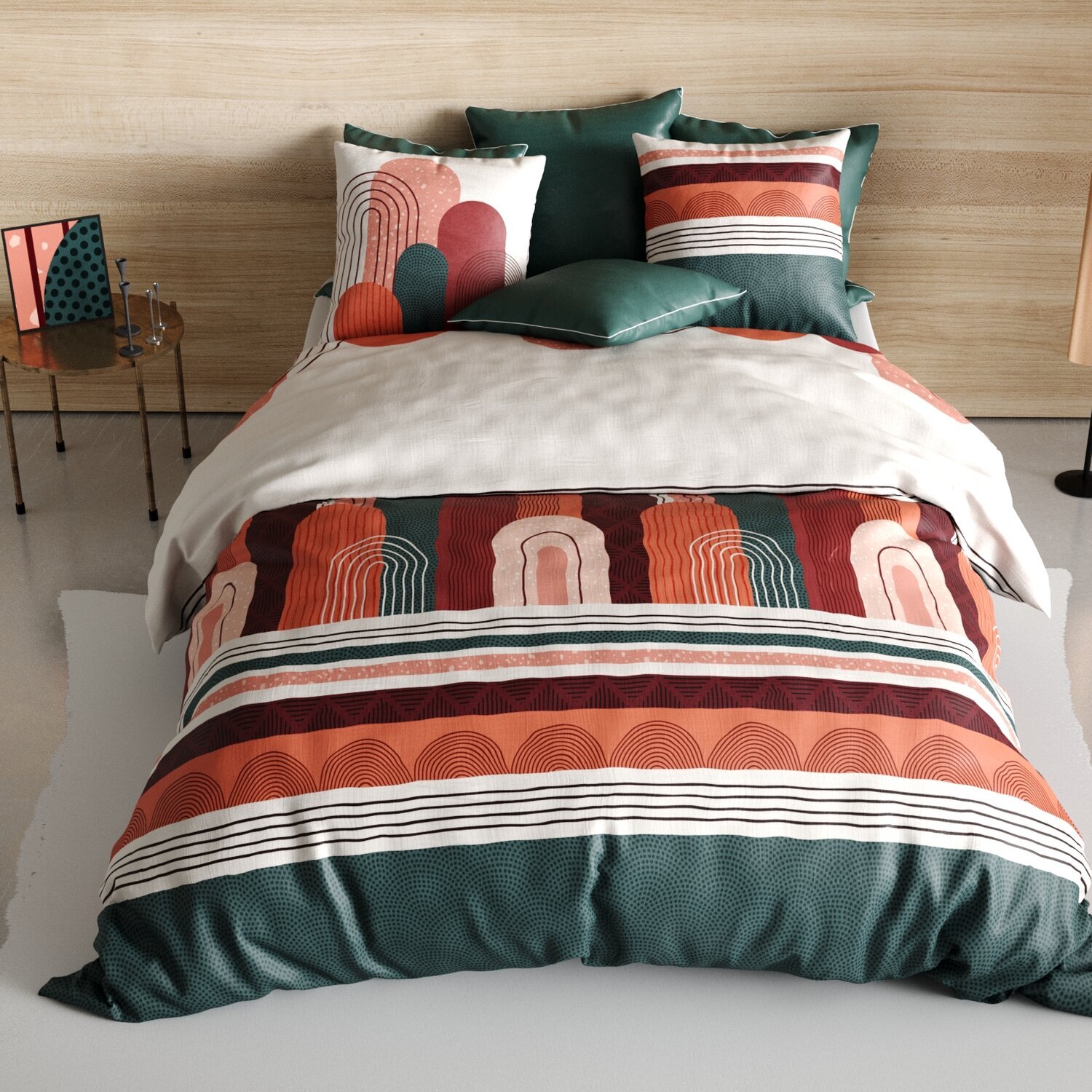 Parure housse de couette imprimé 100% coton - galio - rouge