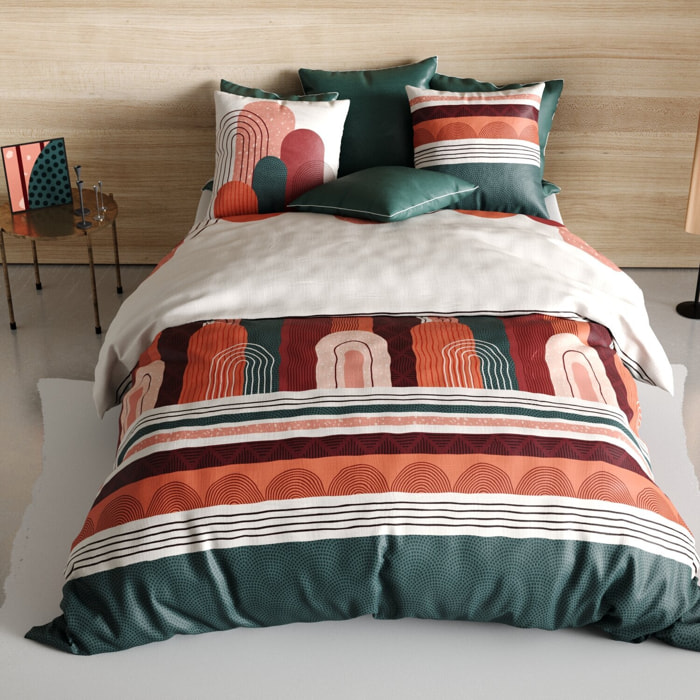 Parure housse de couette imprimé 100% coton - galio - rouge