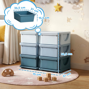 Organisateur de jouets enfant 6 tiroirs 3 niveaux bleu