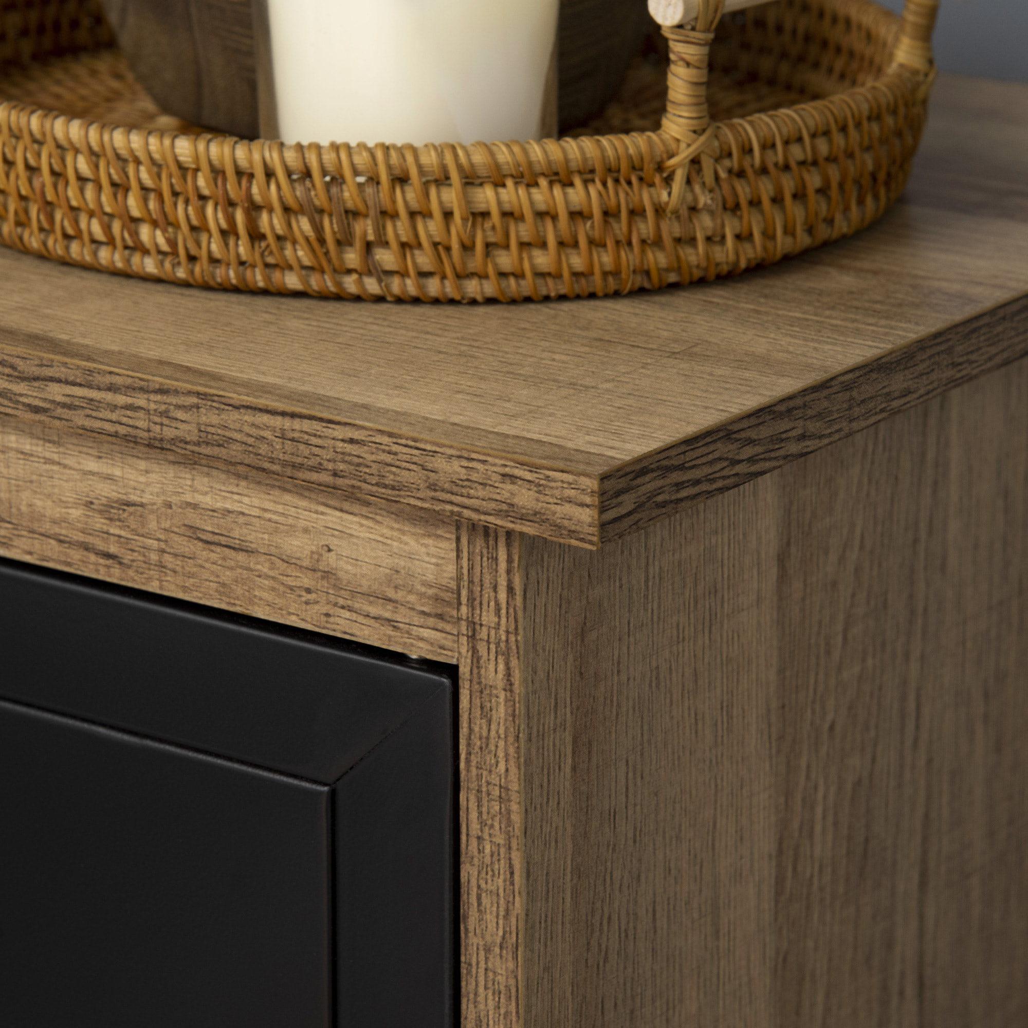 Bibliothèque design industriel - meuble de rangement 3 niches 3 casiers - panneaux particules aspect bois veinage portes métal noir