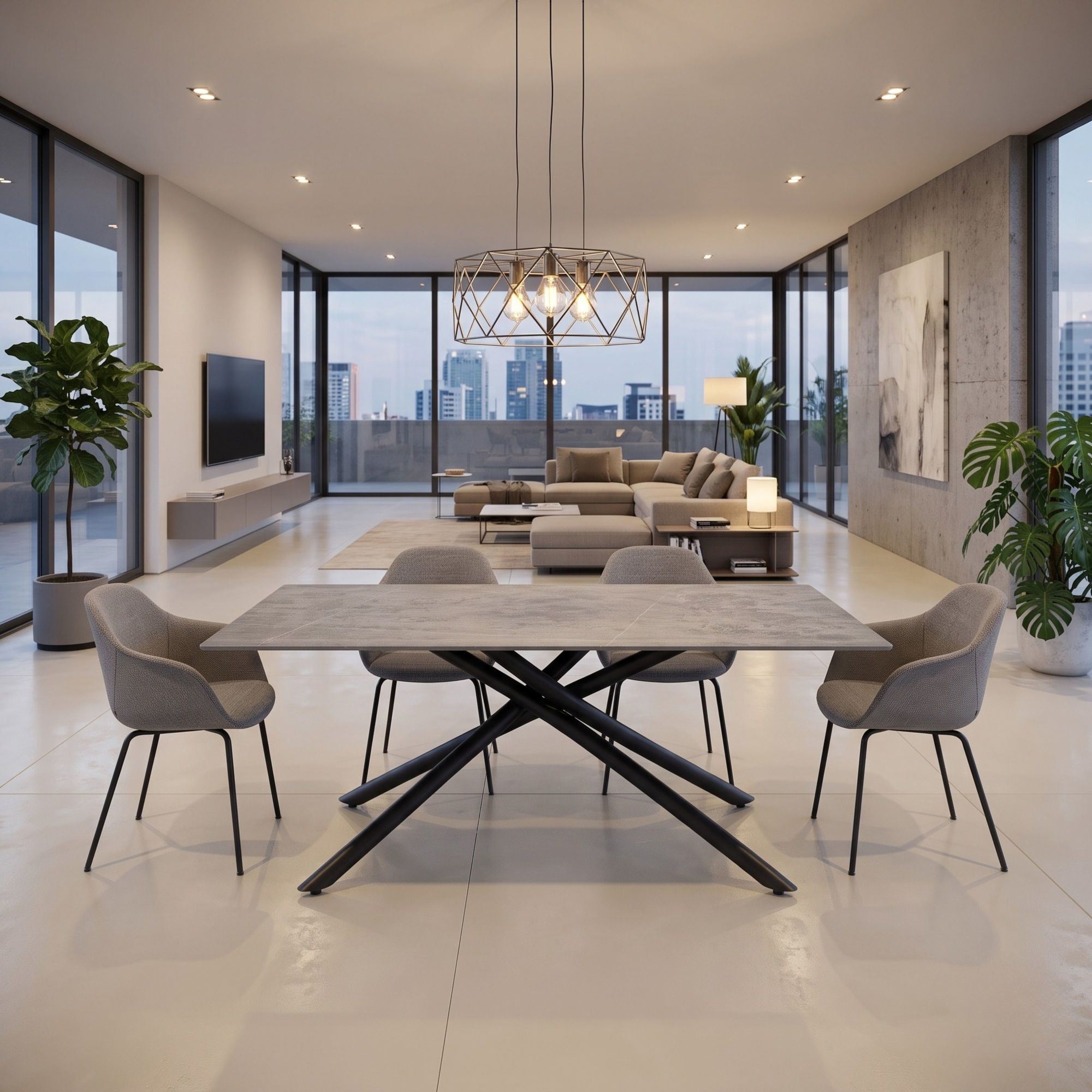 Tavolo MACINAGGIO in ceramica finitura pietra grigio